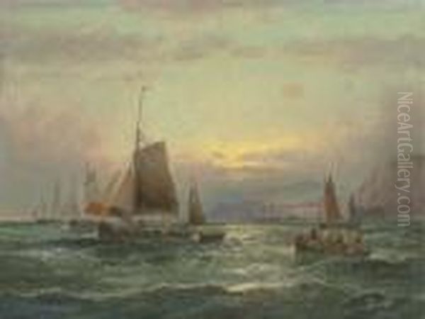 On The Medway At Dusk Oil Painting by William A. Thornley Or Thornber