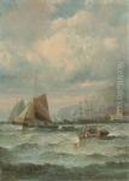 Shipping Off Tynemouth Oil Painting by William A. Thornley Or Thornber