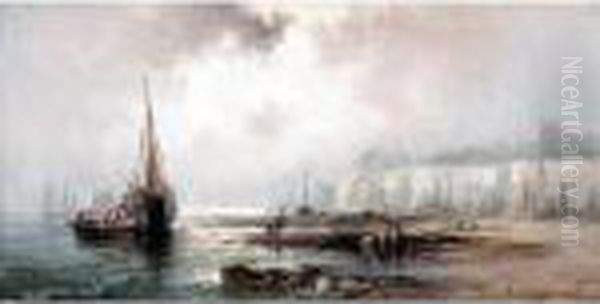 Unloading The Day's Catch Oil Painting by William A. Thornley Or Thornber