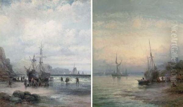 Low Tide, Mouth Of The Medway; And After A Gale (bothillustrated) Oil Painting by William A. Thornley Or Thornber