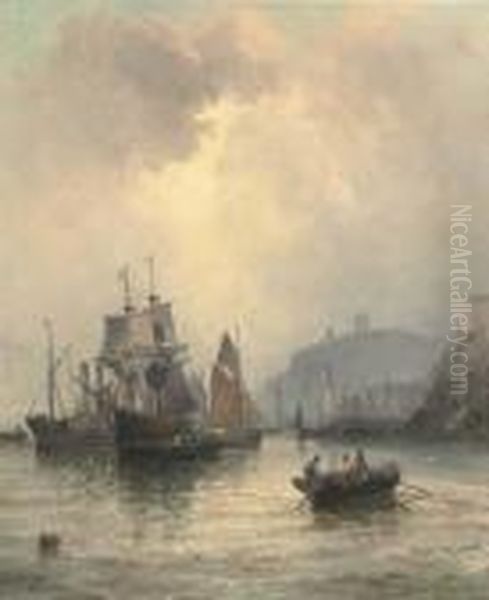 Congestion At The Harbour Mouth, Whitby Oil Painting by William A. Thornley Or Thornber