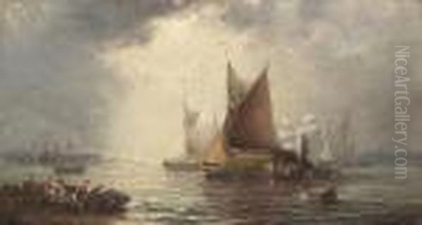 Unloading The Boats Oil Painting by William A. Thornley Or Thornber