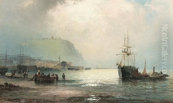 Low Tide, Scarborough Oil Painting by William A. Thornley Or Thornber