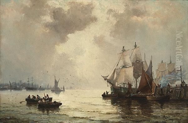 Morning On The Thames Oil Painting by William A. Thornley Or Thornber