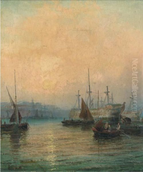 Hulks In The Medway At Dusk Oil Painting by William A. Thornley Or Thornber