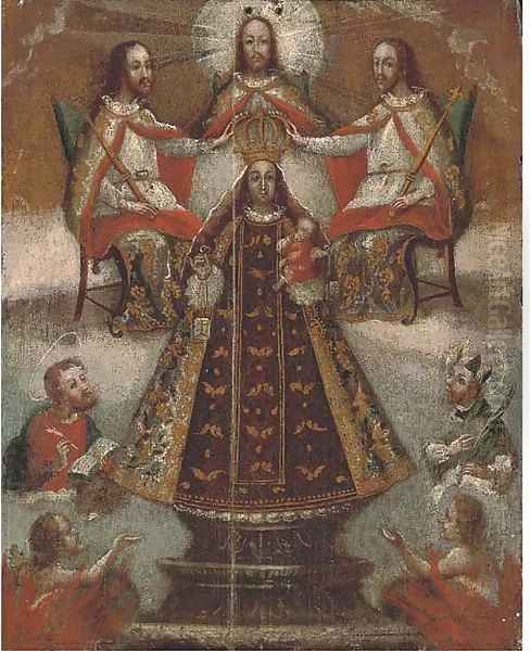 The Virgin Enthroned Oil Painting by Spanish Colonial School