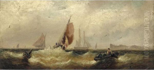 Shipping Off The Coast Oil Painting by William A. Thornley Or Thornber