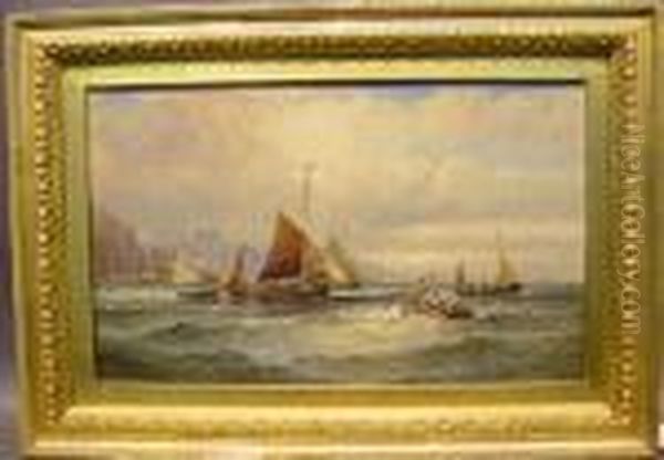 Fishing Boats Off Whitby Oil Painting by William A. Thornley Or Thornber