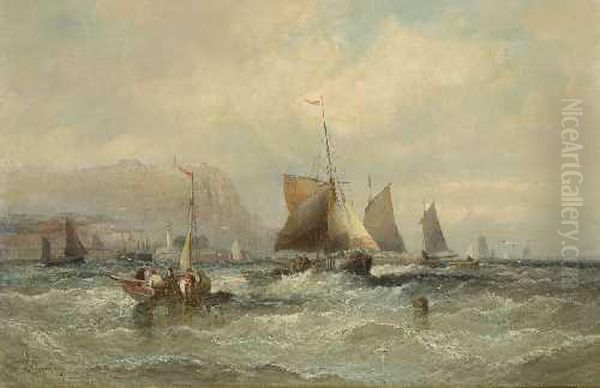 Auslaufende Fischerboote In Bewegter See Oil Painting by William Georges Thornley