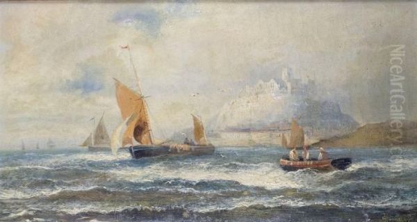 Bateaux Pres De Mounts Bay En Cornouailles Oil Painting by William Georges Thornley