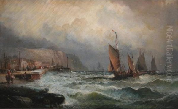 Vessels Offshore; Evening On The Coast Oil Painting by William Georges Thornley