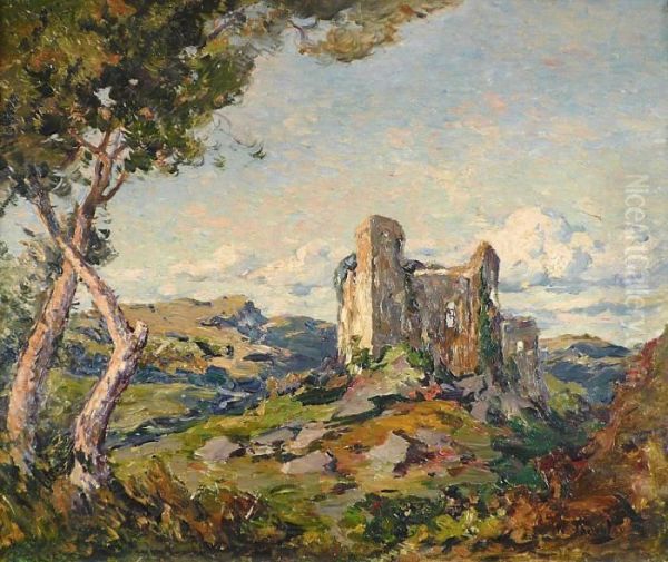 Vue Plongeante Sur Le Chteau Cathare. Oil Painting by William Georges Thornley