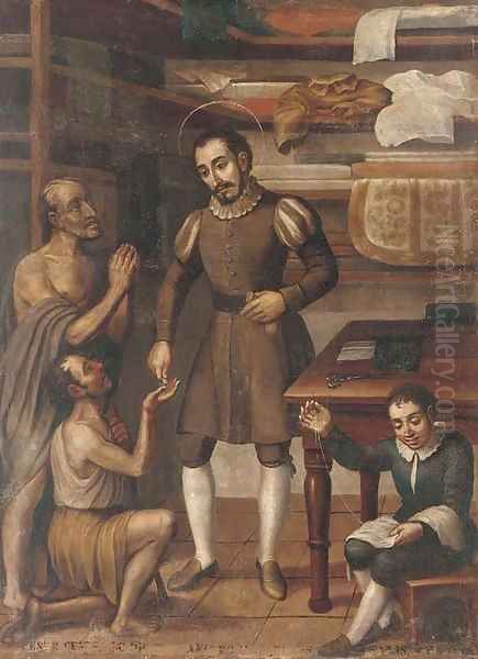 A tailor giving alms Oil Painting by Spanish Colonial School