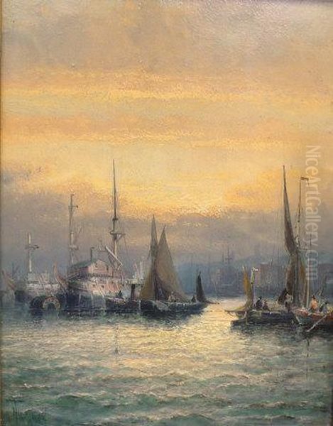 The Medway Near Chatham And A Companion Work, A Pair Oil Painting by William Georges Thornley