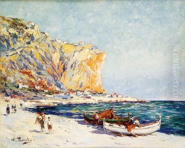 Barque Sur La Plage, Menton, Circa 1930 Oil Painting by William Georges Thornley