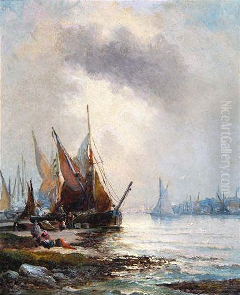 Shipping Scene At Sunset Oil Painting by William Georges Thornley