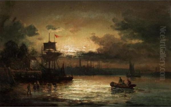 Fishing In Moonlight Oil Painting by William Georges Thornley