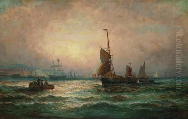 Ships Off The Coast Oil Painting by William Georges Thornley