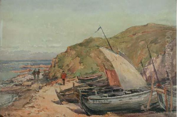 Barques De Peche Aux Environs De Saint Tropez Oil Painting by William Georges Thornley