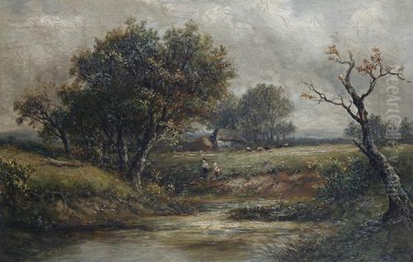 Figures By A Stream Oil Painting by Joseph Thors