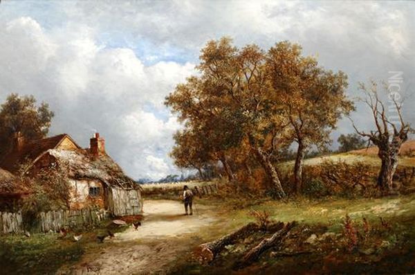 Figure On A Track Beside A Cottage Oil Painting by Joseph Thors