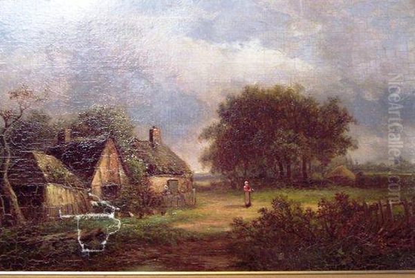 Figures By A Cottage Oil Painting by Joseph Thors