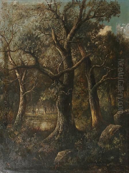 Figure By A Woodland Pool Oil Painting by Joseph Thors