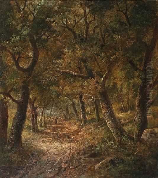 Figure On A Woodland Track Oil Painting by Joseph Thors