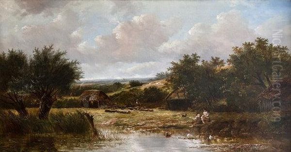 Young Anglers At A Pool Oil Painting by Joseph Thors