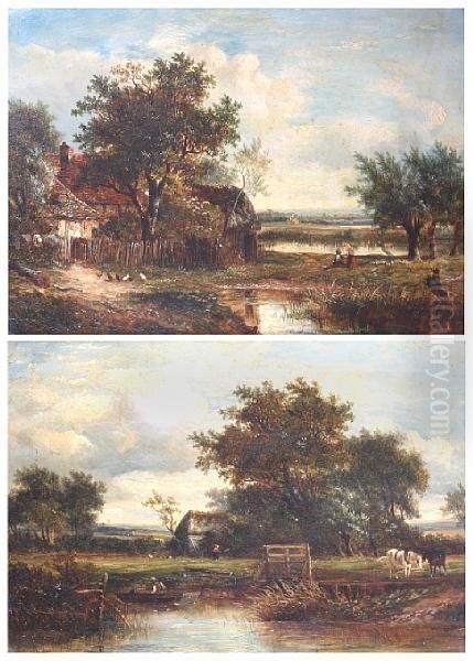 'farm In Norfolk' And 'a Suffolk Landscape' Oil Painting by Joseph Thors