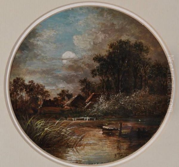 Rural River By Moonlight Oil Painting by Joseph Thors