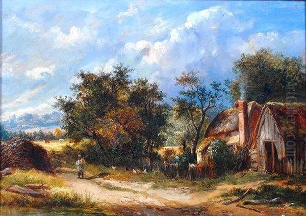 Cottage Landscape With Figures Oil Painting by Joseph Thors