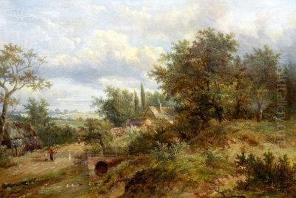 Figures On A Path In A Wooded Landscape Oil Painting by Joseph Thors