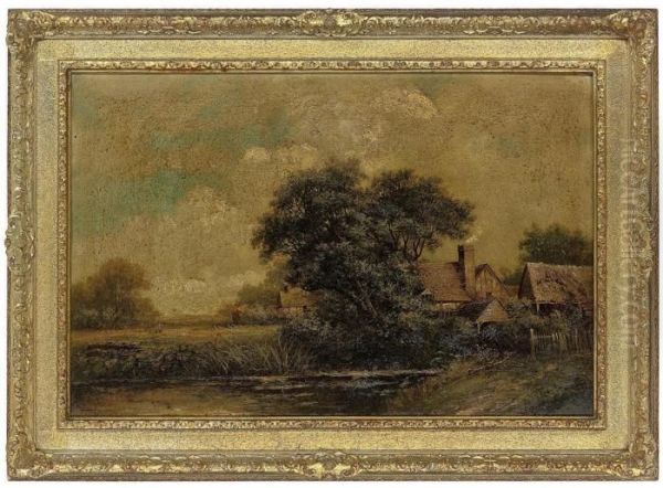 A Farmstead By A Pond Oil Painting by Joseph Thors