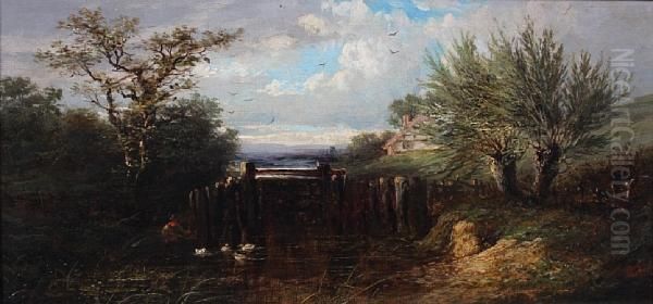 Angler By A Sluice Gate Oil Painting by Joseph Thors