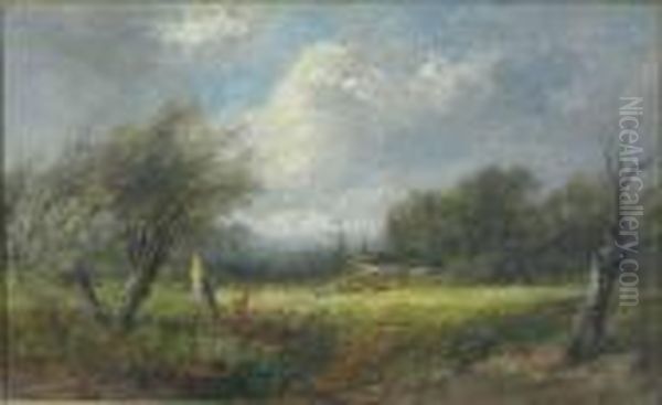 A Sunlit Field Oil Painting by Joseph Thors