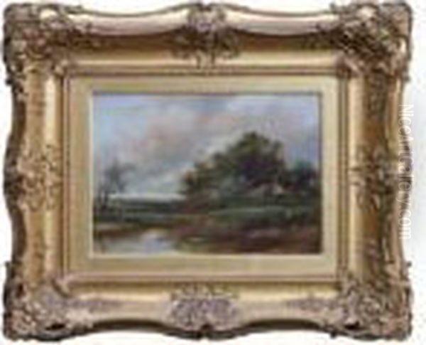 Rural Landscape With Figure Fishing Oil Painting by Joseph Thors