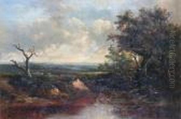 River Landscape With A Windmill In The Distance Oil Painting by Joseph Thors