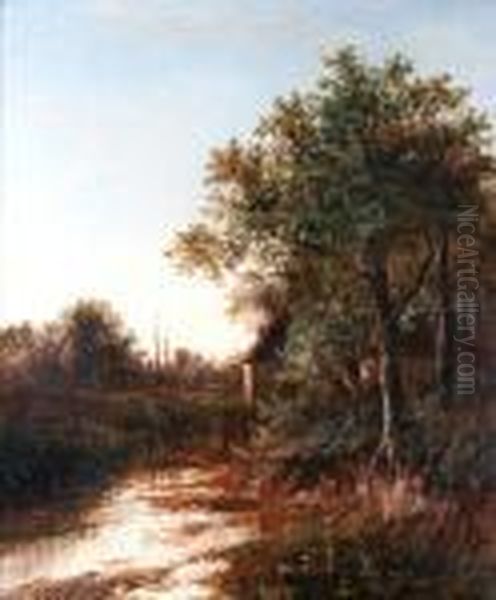 Landscape With Cottage By A Stream Oil Painting by Joseph Thors