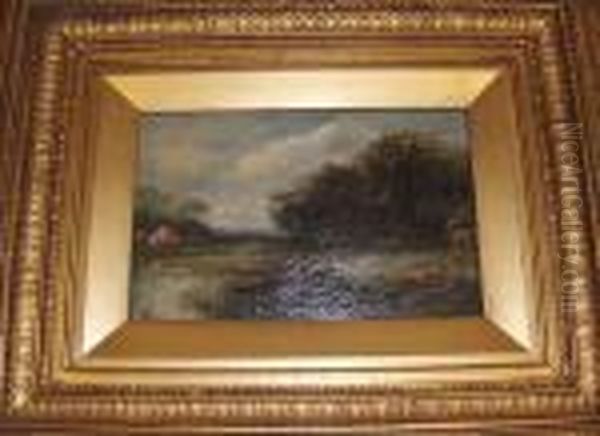 Figures In A River Landscape Oil Painting by Joseph Thors