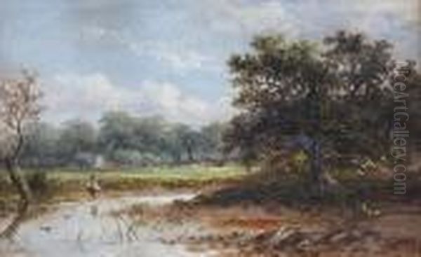 Boy Fishing By A Stream Oil Painting by Joseph Thors