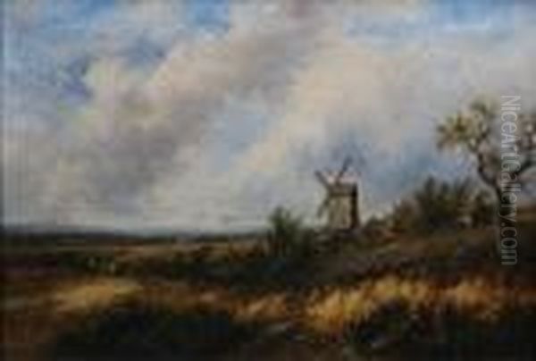 Figures Near A Windmill In An Extensivelandscape Oil Painting by Joseph Thors