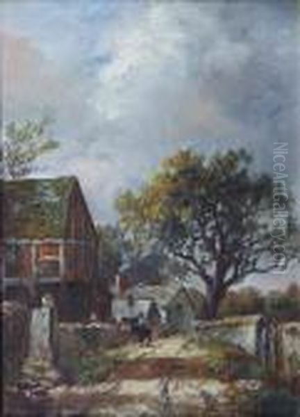 Figures On A Village Road Oil Painting by Joseph Thors