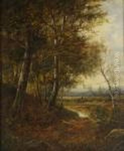 A Wooden River Landscape Oil Painting by Joseph Thors