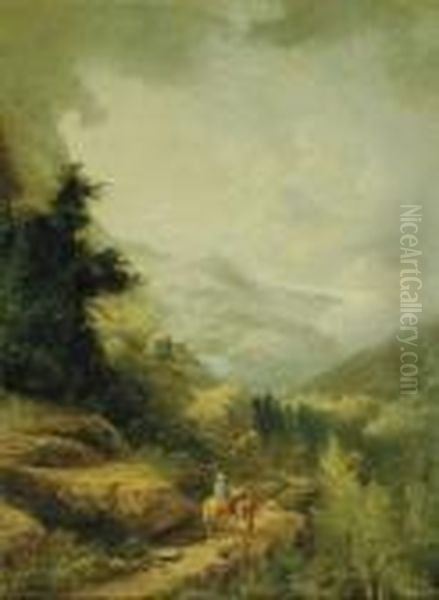 Traveling The Mountain Trail Oil Painting by Joseph Thors