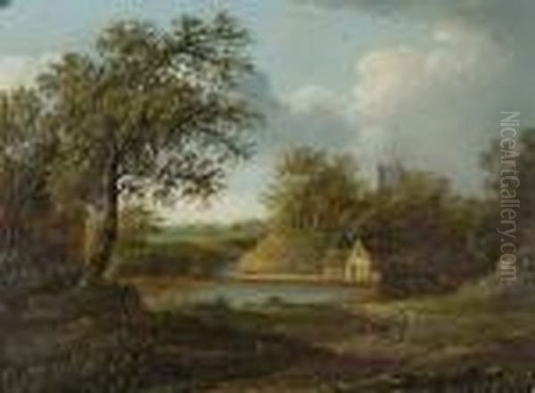 A Rural River Landscape Oil Painting by Joseph Thors