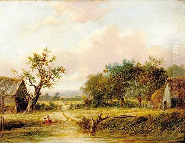 Country Cottage On Farm Oil Painting by Joseph Thors