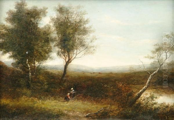 Figures In Awooded Landscape Oil Painting by Joseph Thors