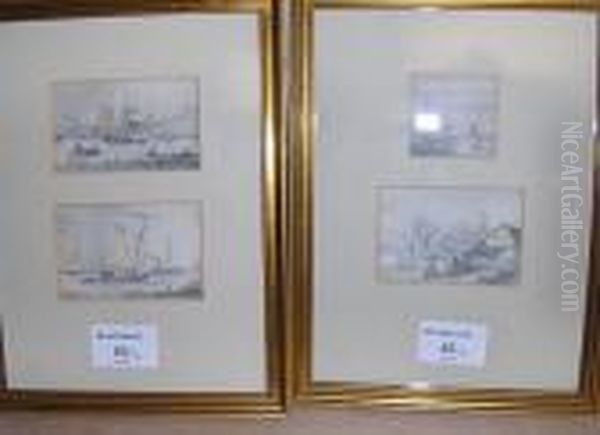 Four Miniature Landscape And Seascape Sketches, One 1859 Oil Painting by Joseph Thors