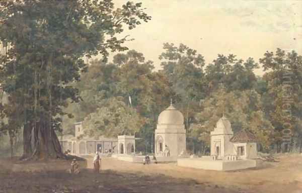 An Indian settlement at the edge of a jungle Oil Painting by Indian School